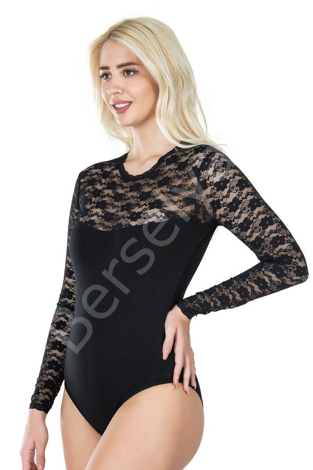 Uzun Kol Dantelli Kadın Body 342