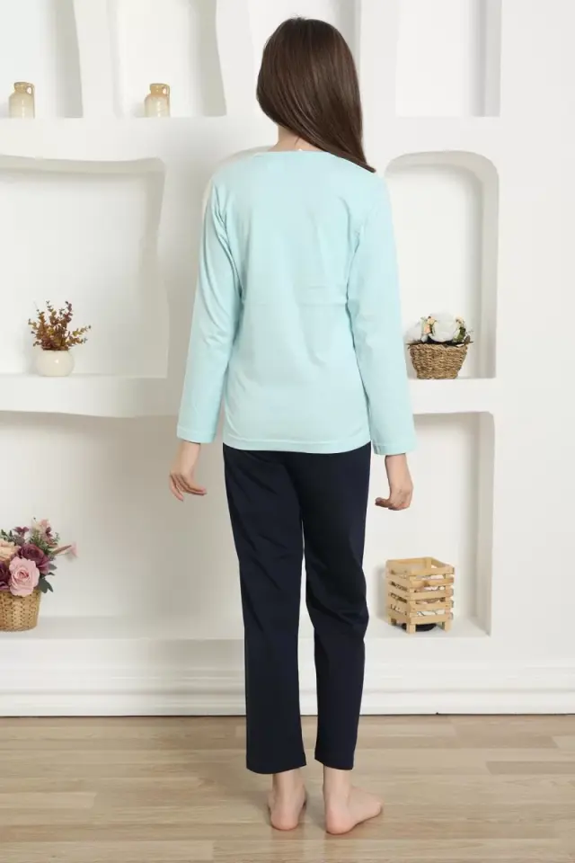 Kız Çocuk Penye Pijama Takım Su Yeşili