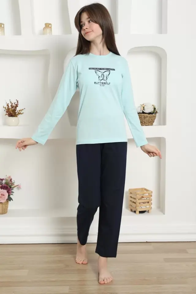 Kız Çocuk Penye Pijama Takım Su Yeşili