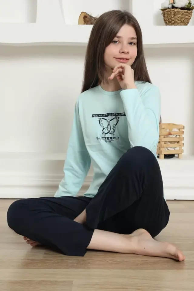 Kız Çocuk Penye Pijama Takım Su Yeşili