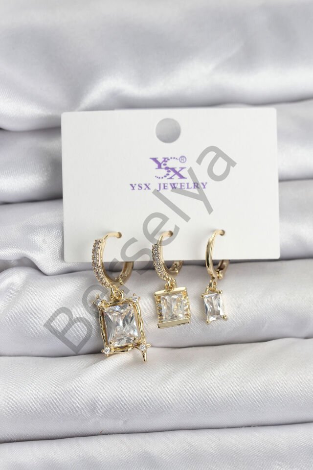 Gold Renk Zirkon Taşlı Kadın Küpe