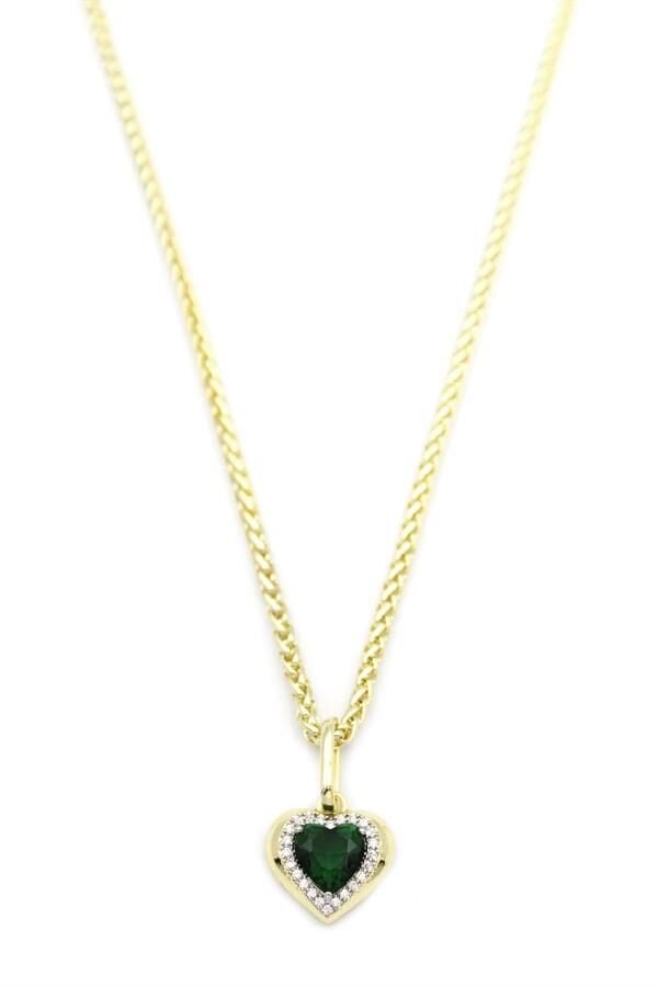 Taşlı Kalp Kolye - Yeşil