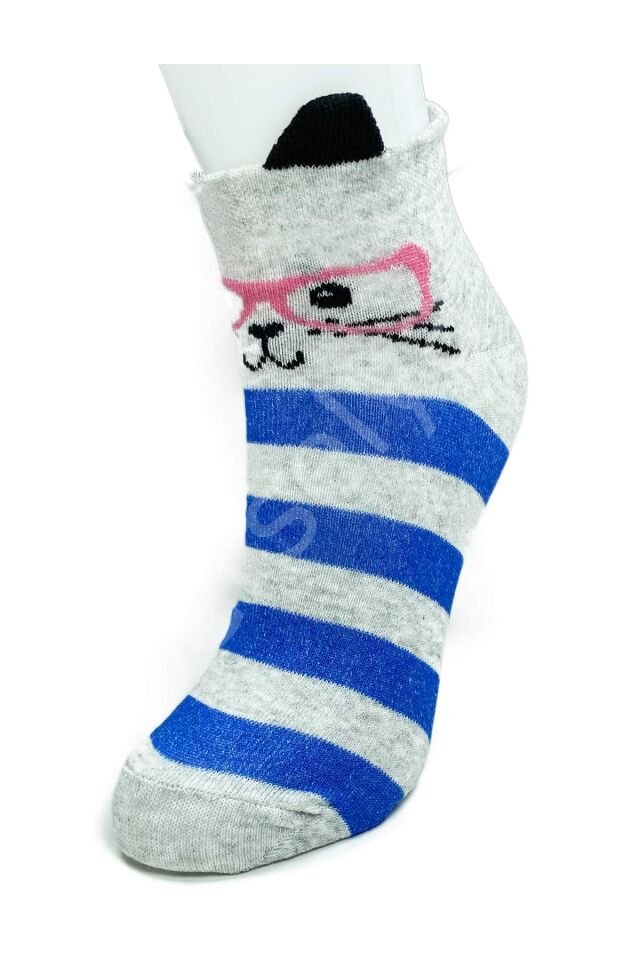 3 Çift Kedi Temalı 3 Boyut Kulaklı Pamuklu Esnek Kadın Bilek Çorap