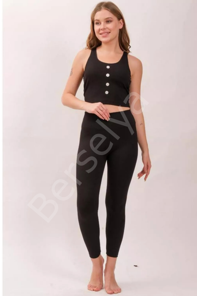 Siyah Yüksek Bel Fitilli Kadın Tayt Yazlık 2001