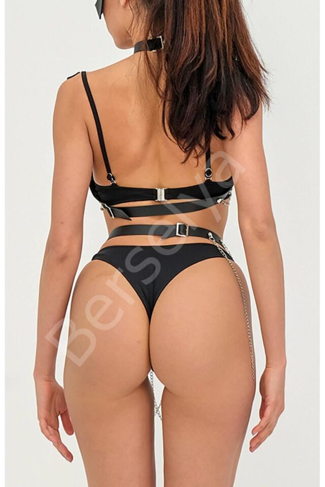 Zincirli Deri Sexi Harness Takım 800176