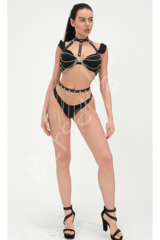 Zincirli Deri Sexi Harness Takım 800176