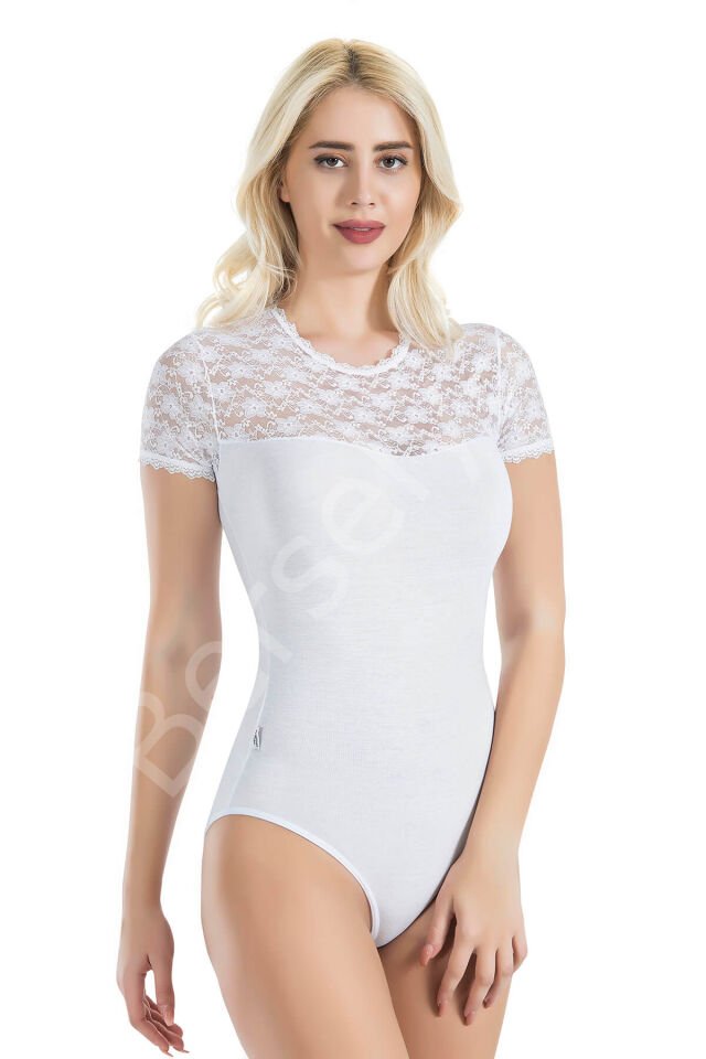Yarım Kol Dantelli Kadın Body 338