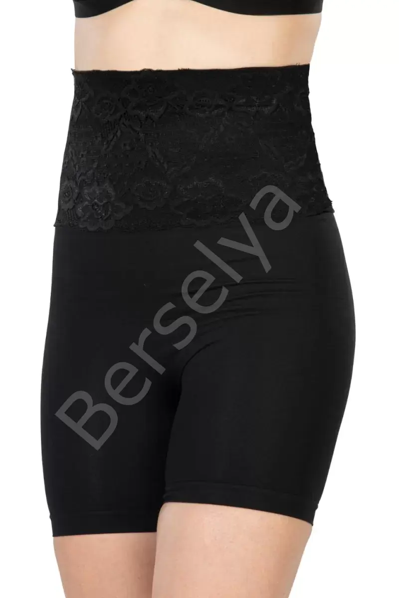 Siyah  2091 Önü Dantelli Yüksek Bel Boxer Korse