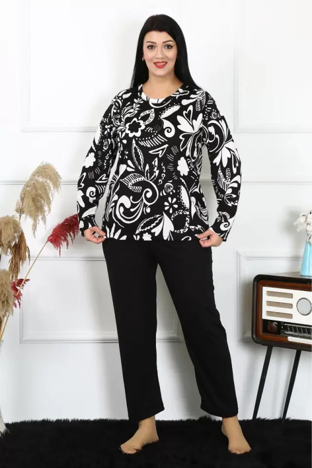 Kadın Büyük Beden Penye Uzun Kol Pijama Takım