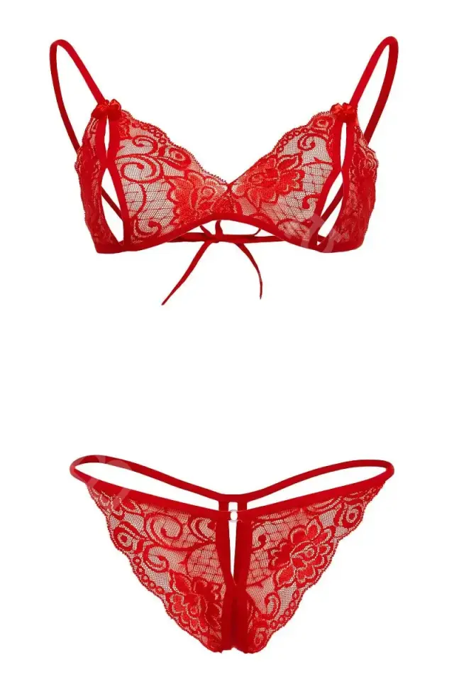 Kırmızı Dantelli Fantazi Sütyen Ve G-string Takım Brf2048