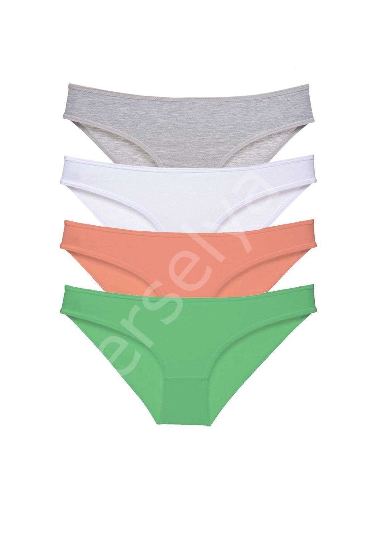 4 Adet Süper Eko Set Likralı Kadın Slip Külot Gri Beyaz Pudra Yeşil