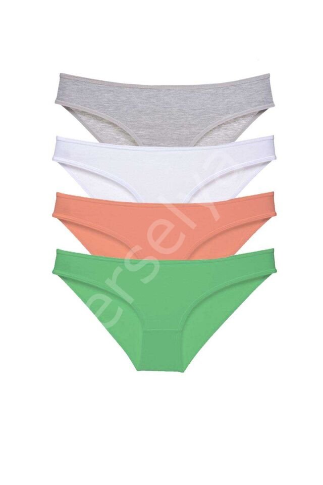 4 Adet Süper Eko Set Likralı Kadın Slip Külot Gri Beyaz Pudra Yeşil