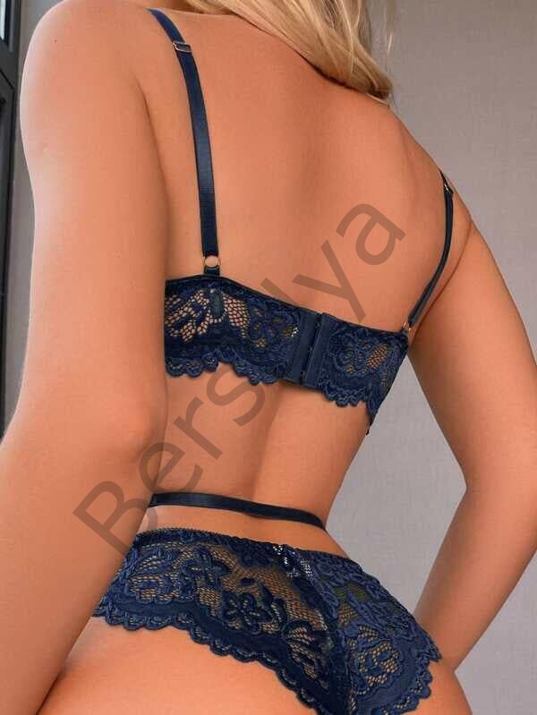 Kalp Aksesuarlı Dantelli Fantezi Mavi Jartiyer Takım