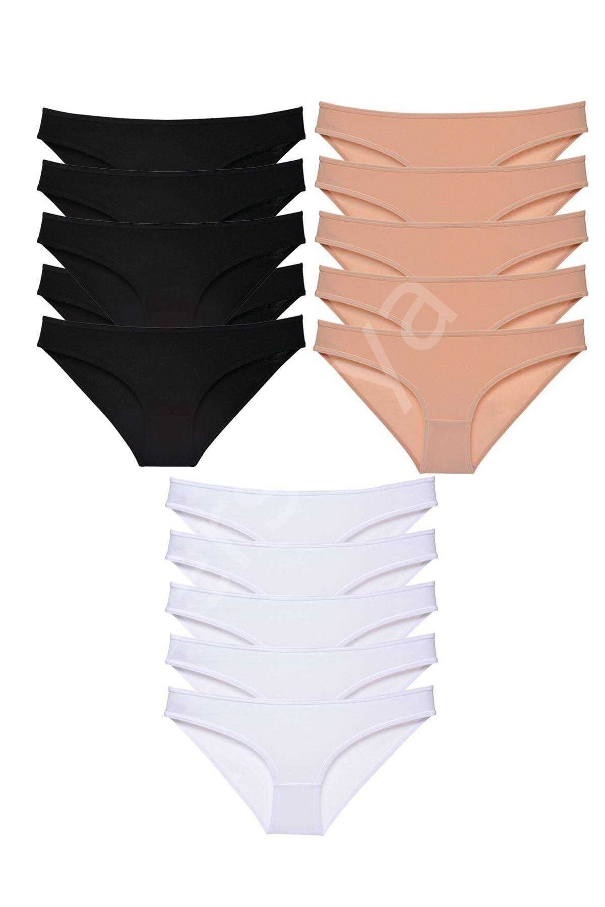 15 adet Süper Eko Set Likralı Kadın Slip Külot Siyah Ten Beyaz S