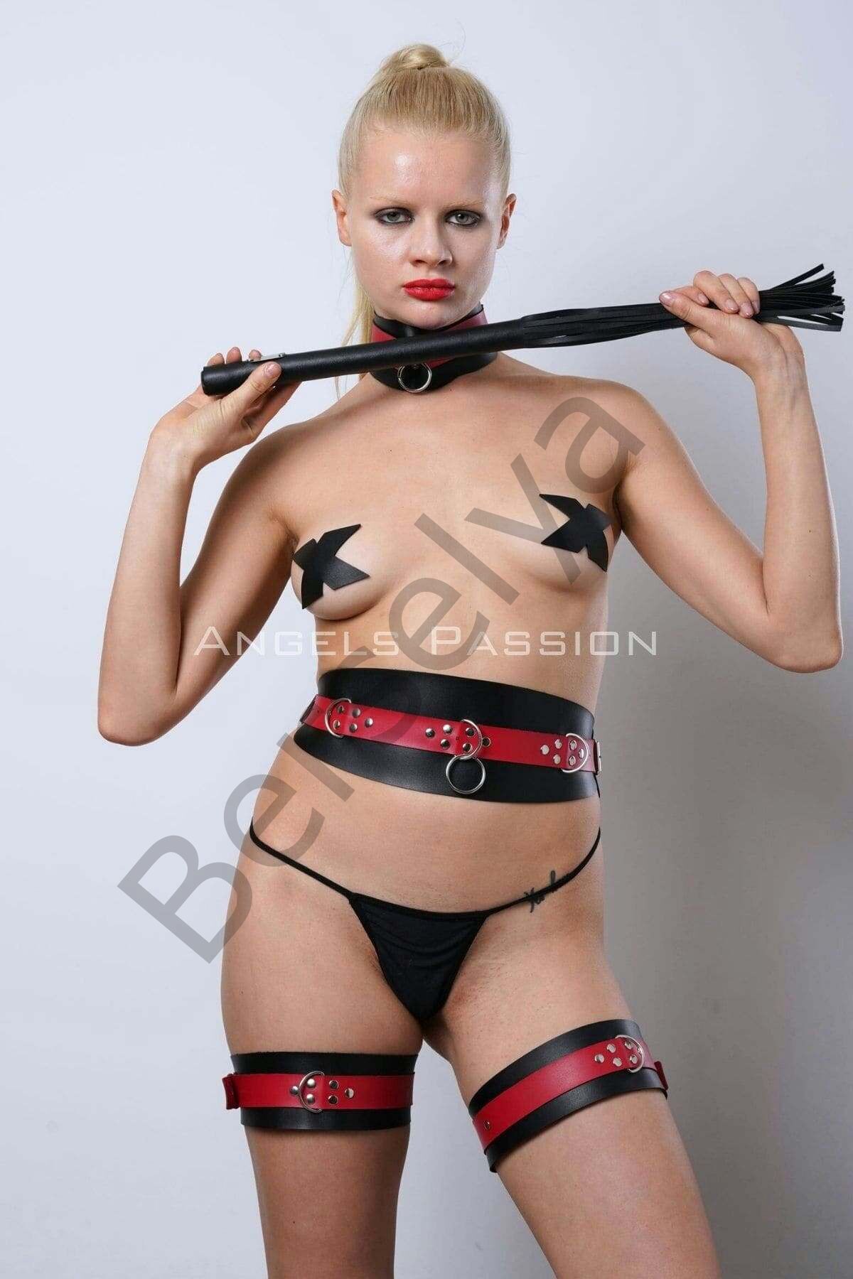 Kırbaçlı, Kelepçeli Full Set, Deri Fantezi Slave Set - Brf1342