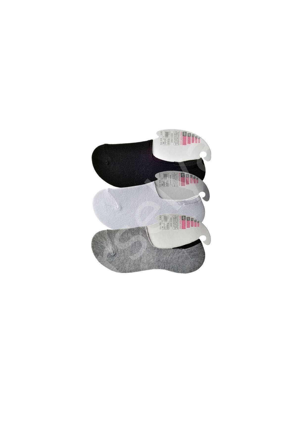 Siyah Gri Ve Beyaz Kadın Babet Çorap 3 Çift