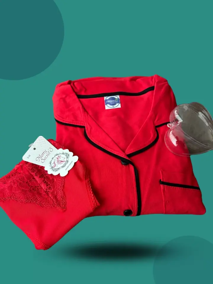 Kadın Yılbaşı 2'li Özel Kalp Kutulu Slip - Pijama Hediye Seti