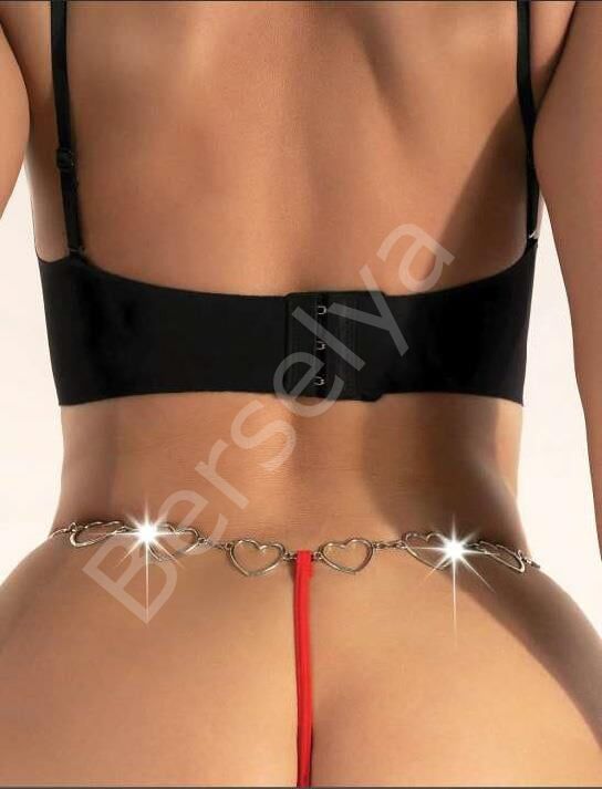 Kalpli Metal Aksesuarlı Fantezi Kırmızı String Tanga