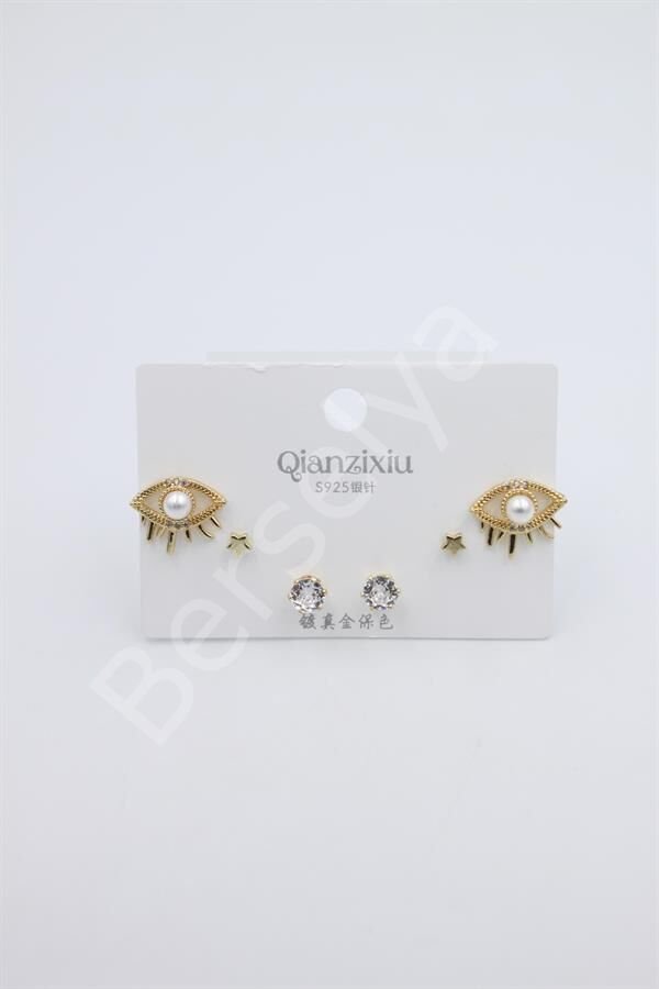 Çoklu Set Küpe - Altın Altın