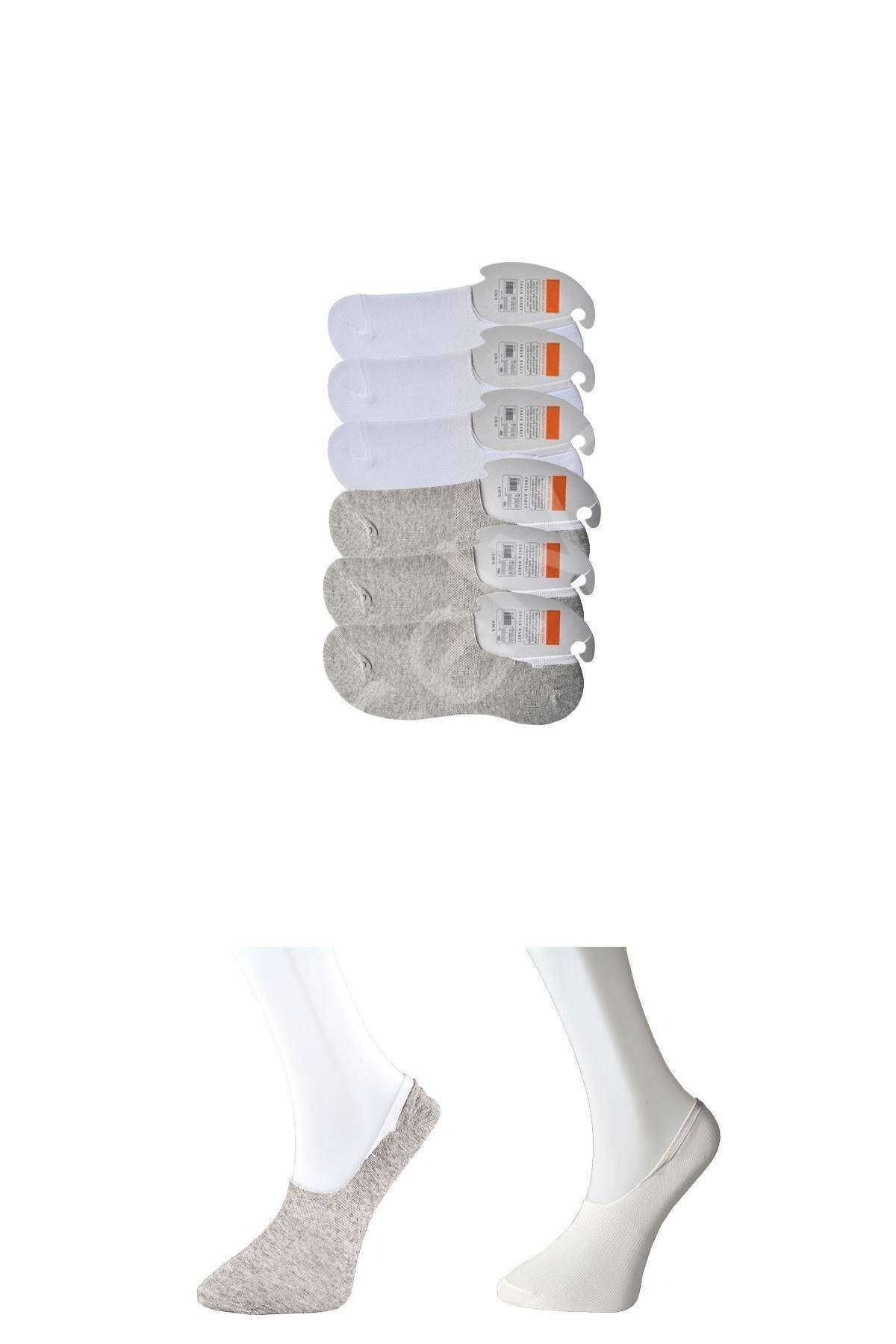 Gri ve Beyaz Erkek Babet Çorap 6 çift