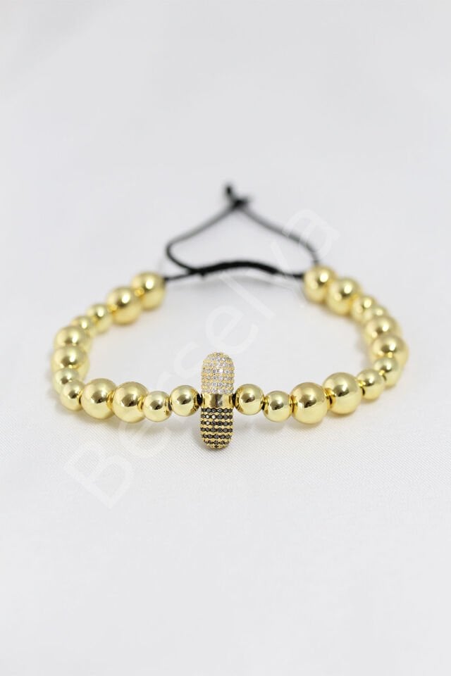 Gold Renk Çelik Zirkon Objeli Asansörlü Bileklik