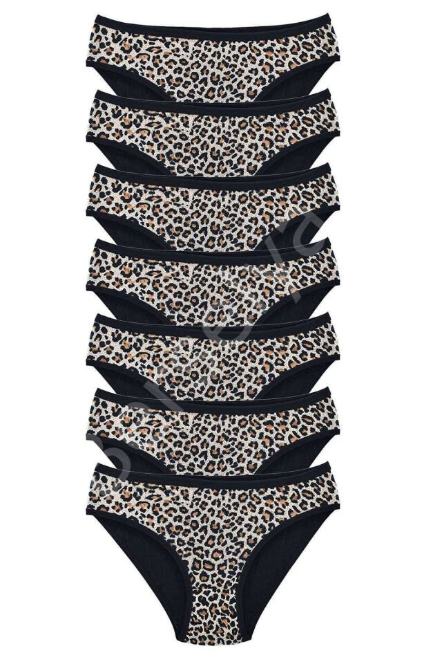 7 Adet Leopar Desenli Likralı Yumuşak Dokulu Kadın Slip Külot