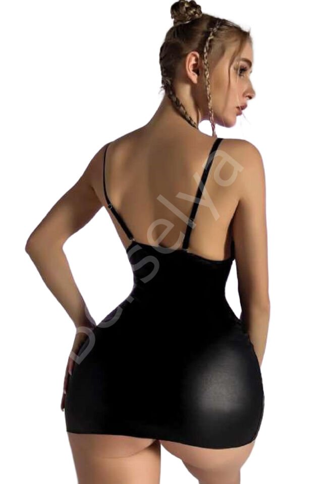 Kadın Fantezi Deri Kostüm Harness Erotik Kıyafet D21012 Siyah