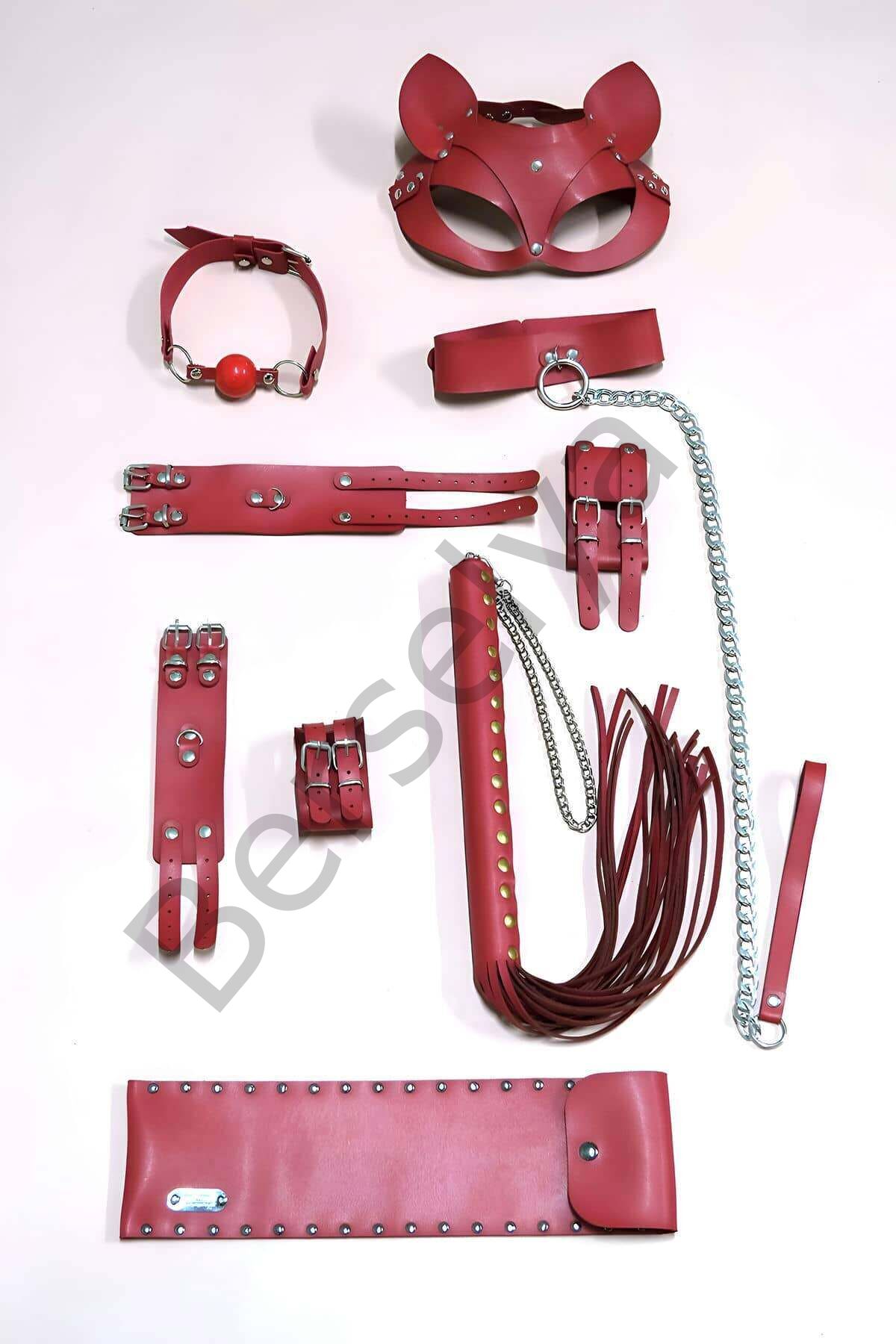 Kırbaç Kelepçe Set, 6'ı Set, Ayak - El Kelepçesi, Maske, Ağız Topu - Brf1308