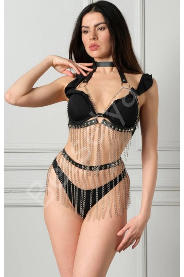 Zincirli Fantezi Sexi Deri Kostüm 800167