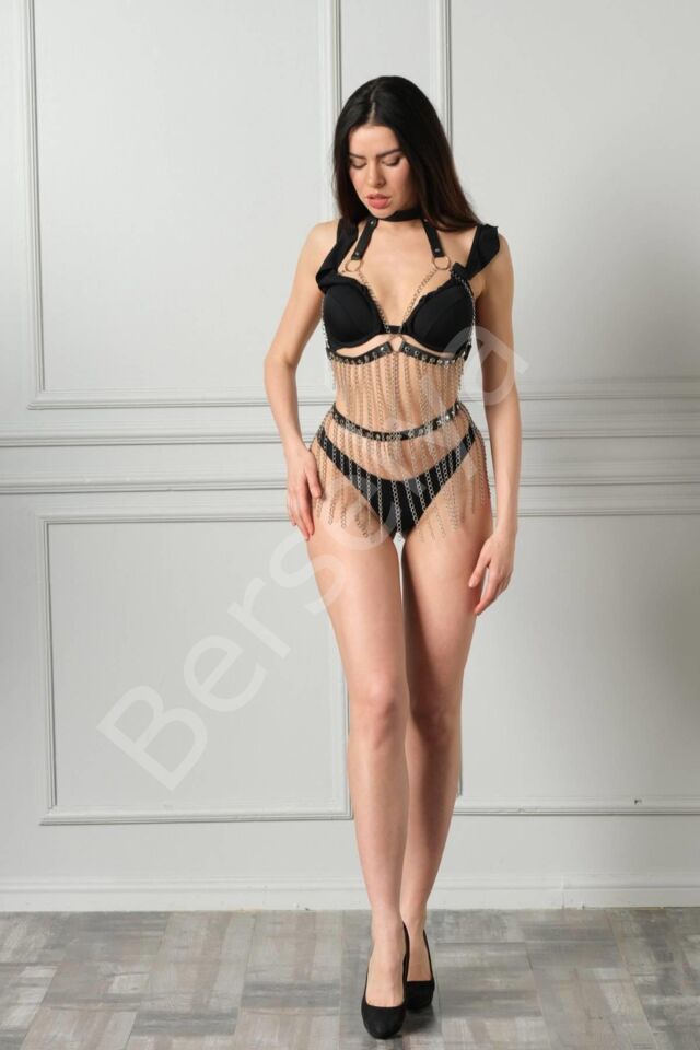 Zincirli Fantezi Sexi Deri Kostüm 800167
