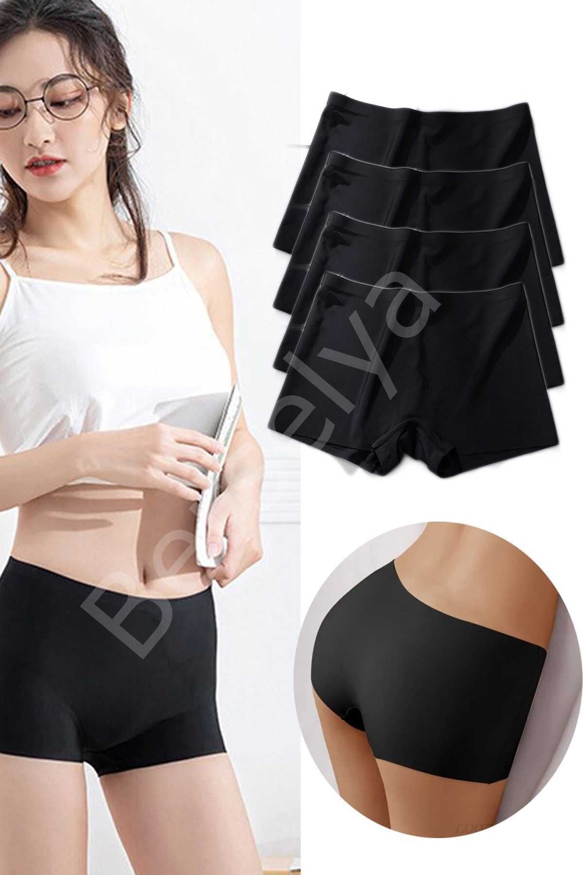 4 Adet Kadın Dikişsiz Görünmez İz Yapmaz Mini Şort Boxer Siyah XL