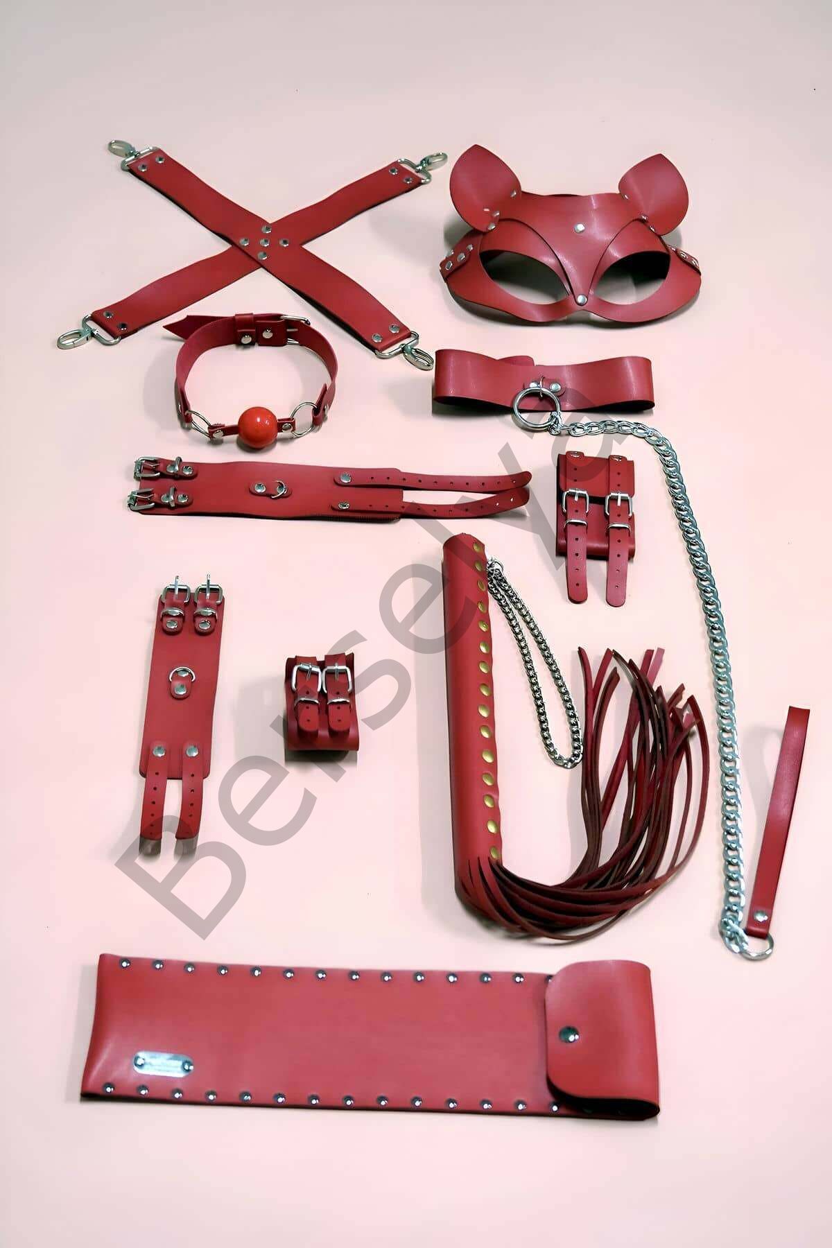 7'li Fantezi Kırbaç Kelepçe Set, Kelepçe Takım, Ayak Kelepçesi, Kedi Maskesi - Brf1309