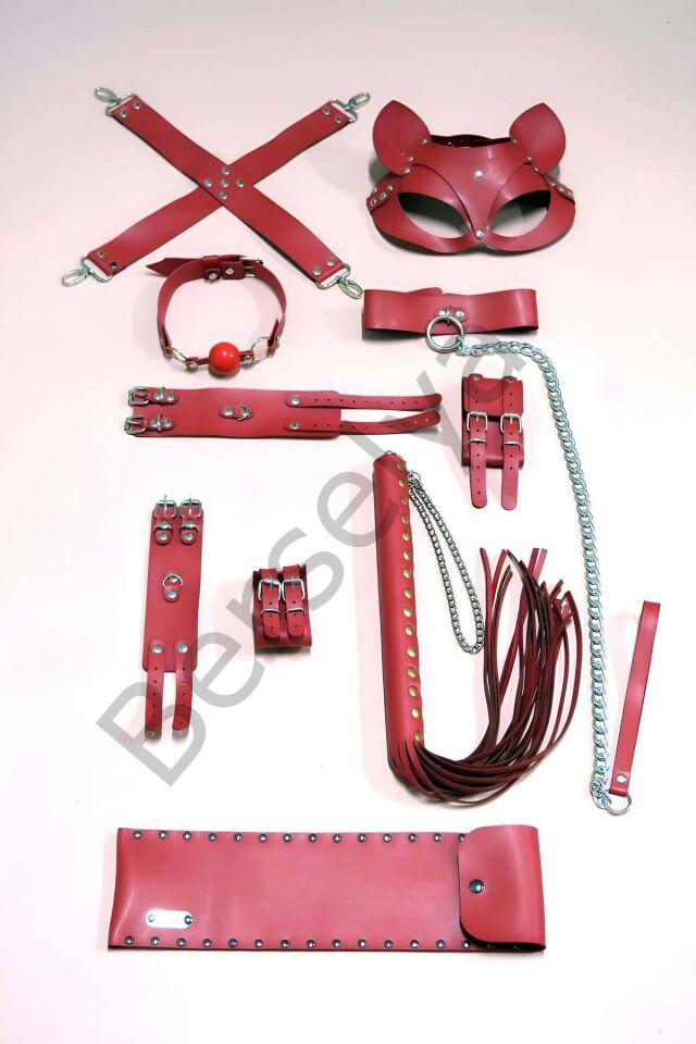 7'li Fantezi Kırbaç Kelepçe Set, Kelepçe Takım, Ayak Kelepçesi, Kedi Maskesi - Brf1309