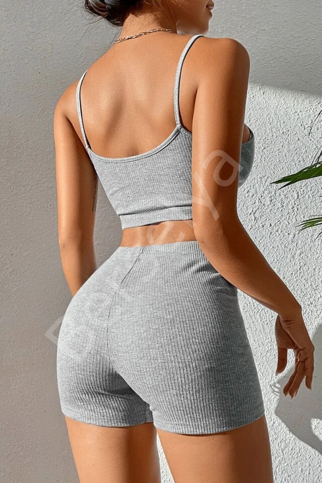 Kadın Gri Melanj Şortlu Kaşkorse Gecelik Takım