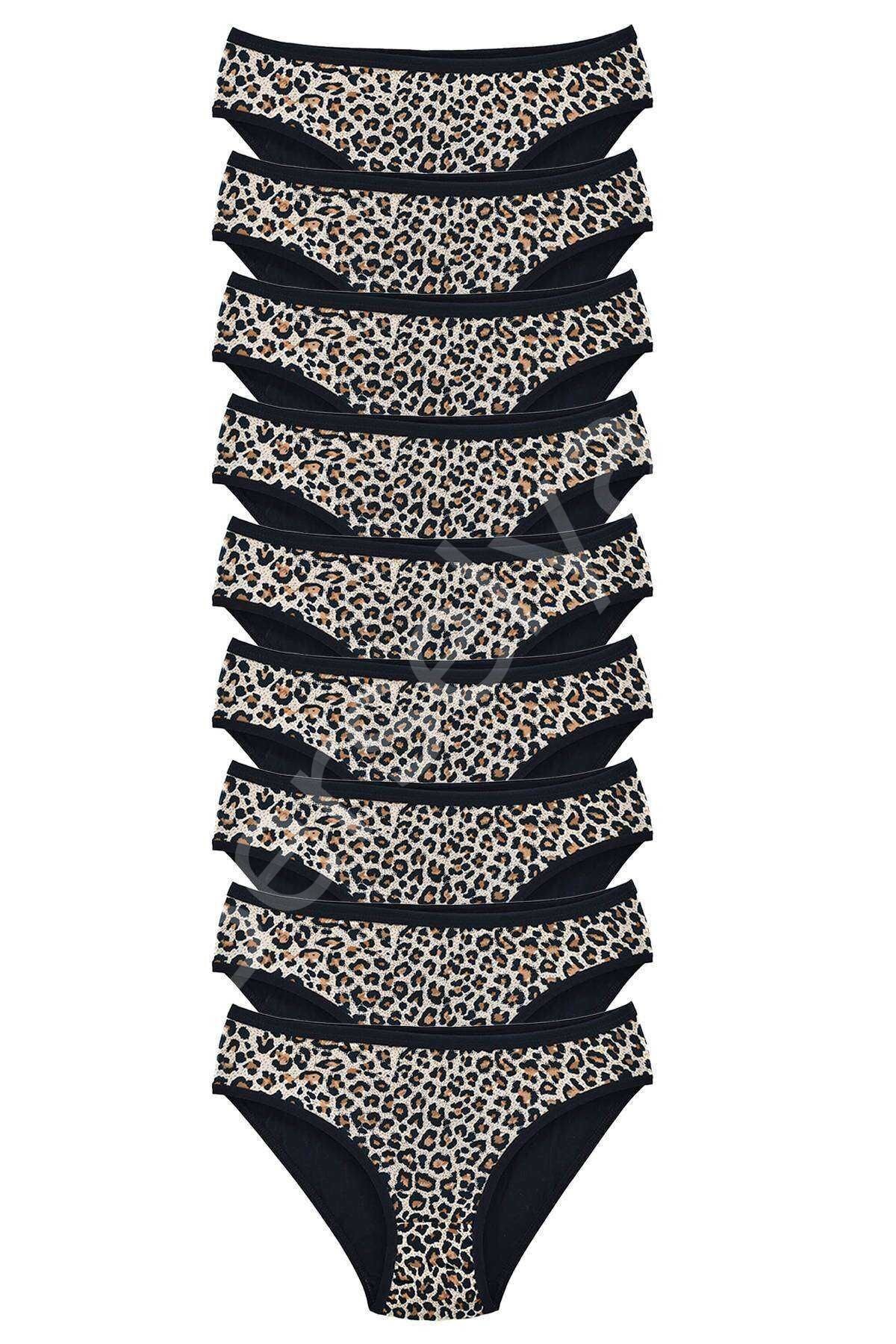 9 Adet Leopar Desenli Likralı Yumuşak Dokulu Kadın Slip Külot