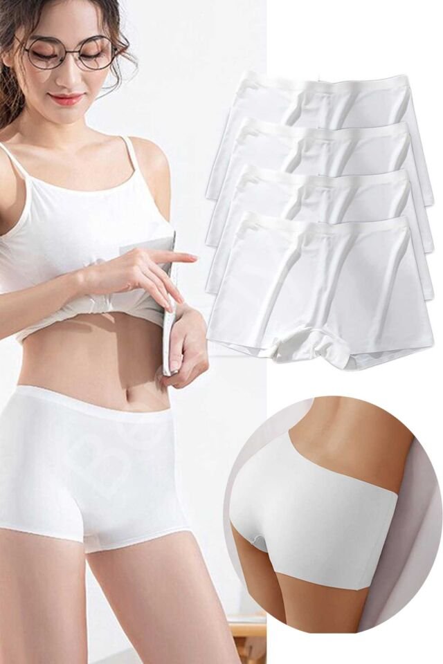 4 Adet Kadın Dikişsiz Görünmez İz Yapmaz Mini Şort Boxer Beyaz M