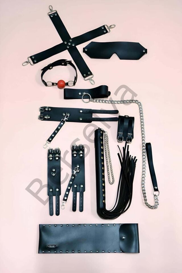 Fantezi Kırbaç Kelepçe Set 7'li Takım, El-ayak Kelepçesi, Maske - Brf1310