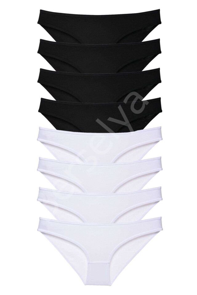 8 adet Süper Eko Set Likralı Kadın Slip Külot Siyah Beyaz S