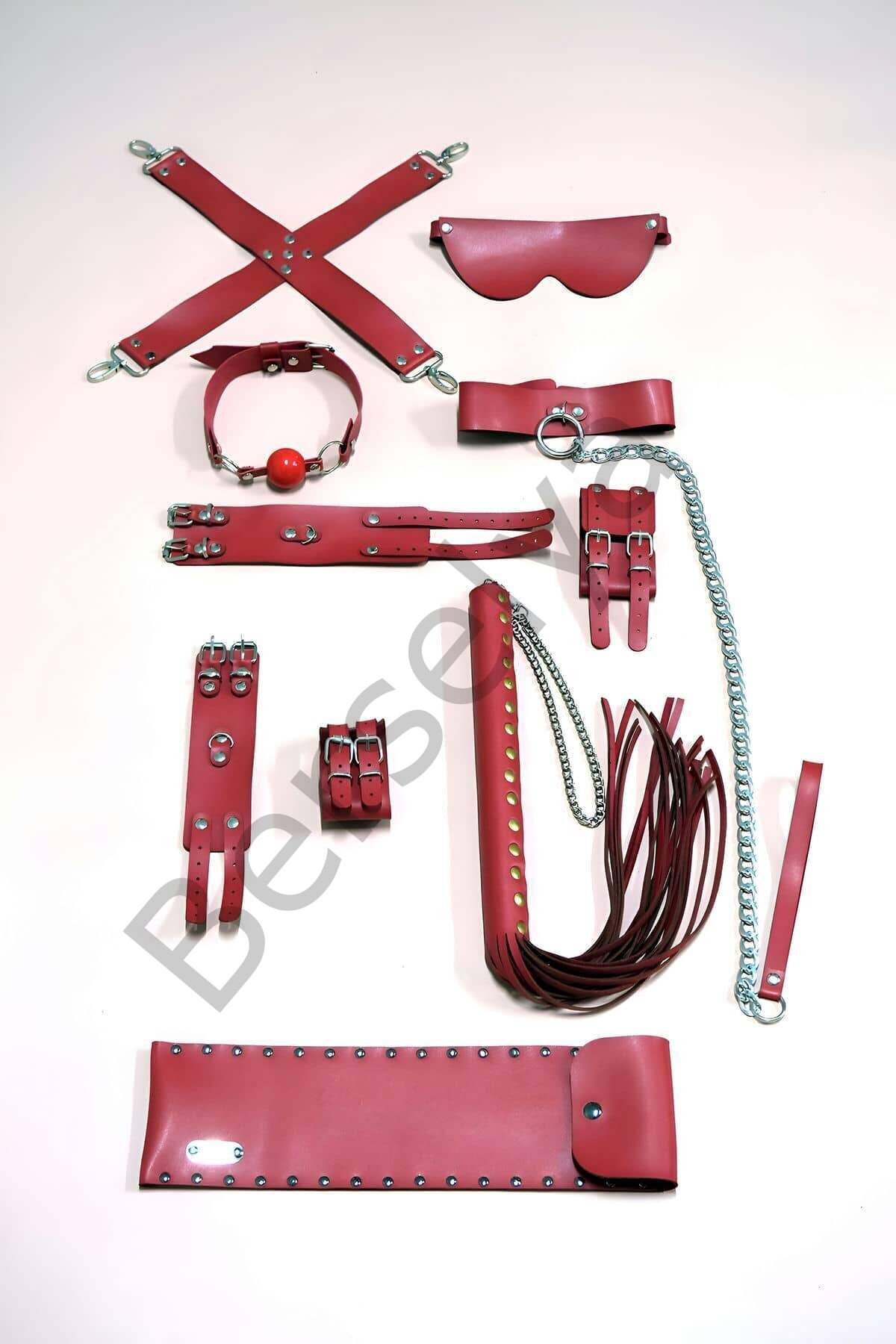 Kırbaç Kelepçe Set, 7'li Takım, Ayak - El Kelepçesi, Maske, Ağız Topu - Brf1311