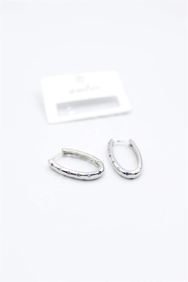 Oval Taşlı Küpe - Gümüş Gümüş