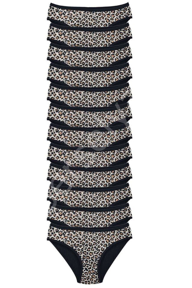 12 Adet Leopar Desenli Likralı Yumuşak Dokulu Kadın Slip Külot