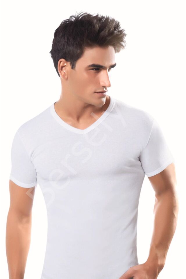 6'lı Beyaz Erkek V Yaka Kısa Kol Atlet Fanila-sismen11
