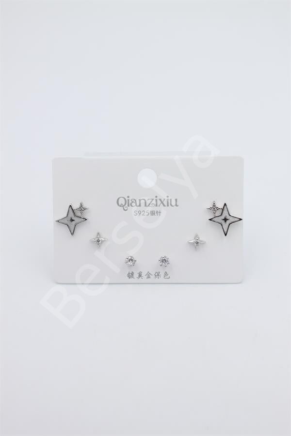 Çoklu Set Küpe - Gümüş Gümüş