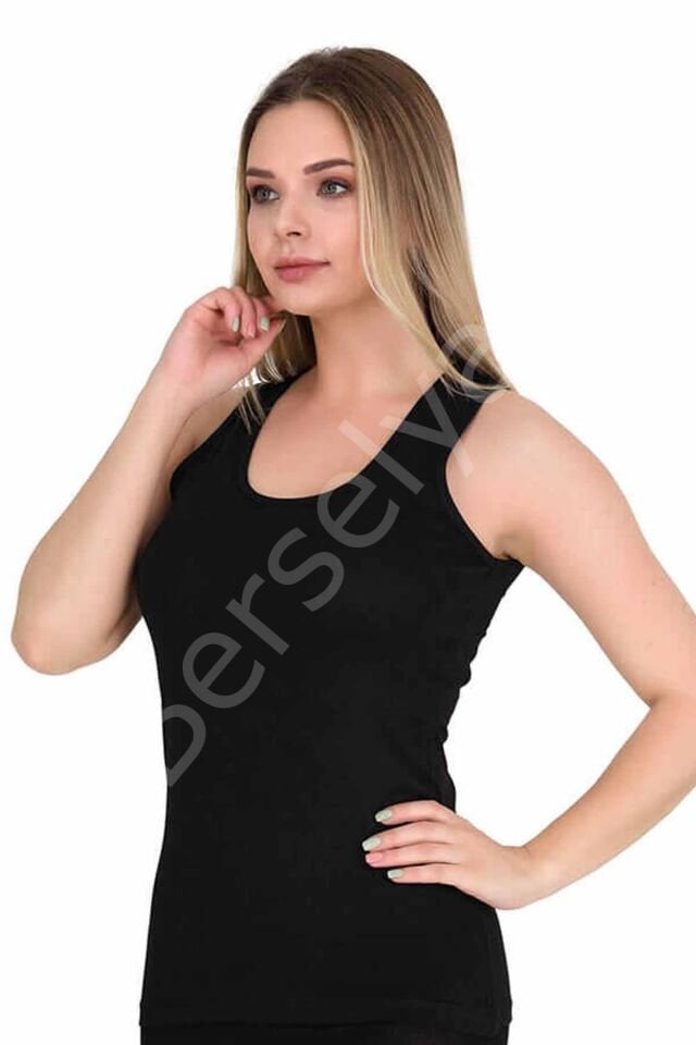 Geniş Askılı Elestan Likralı Kadın Atlet Siyah 2127b