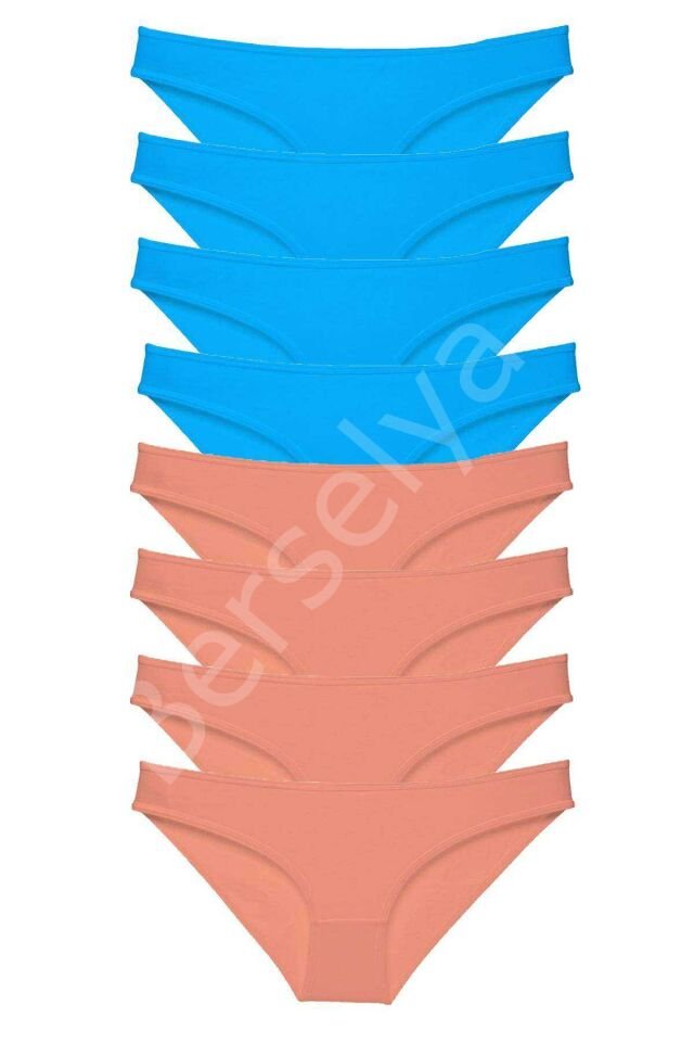 8 adet Süper Eko Set Likralı Kadın Slip Külot Pudra ve Mavi L