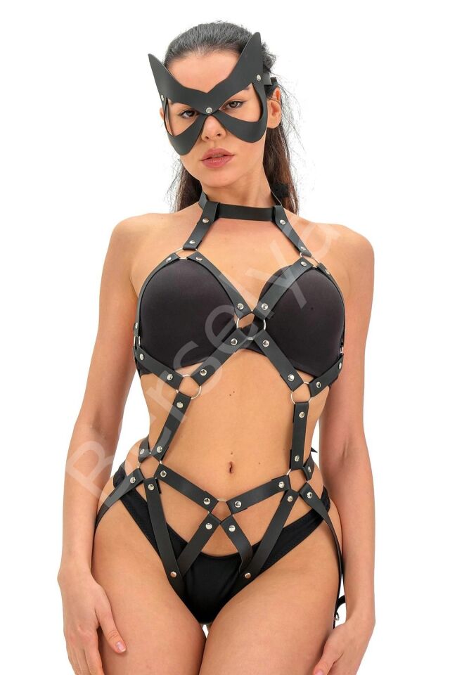 Maskeli Kadın Babydoll Harness Takım 800158tak
