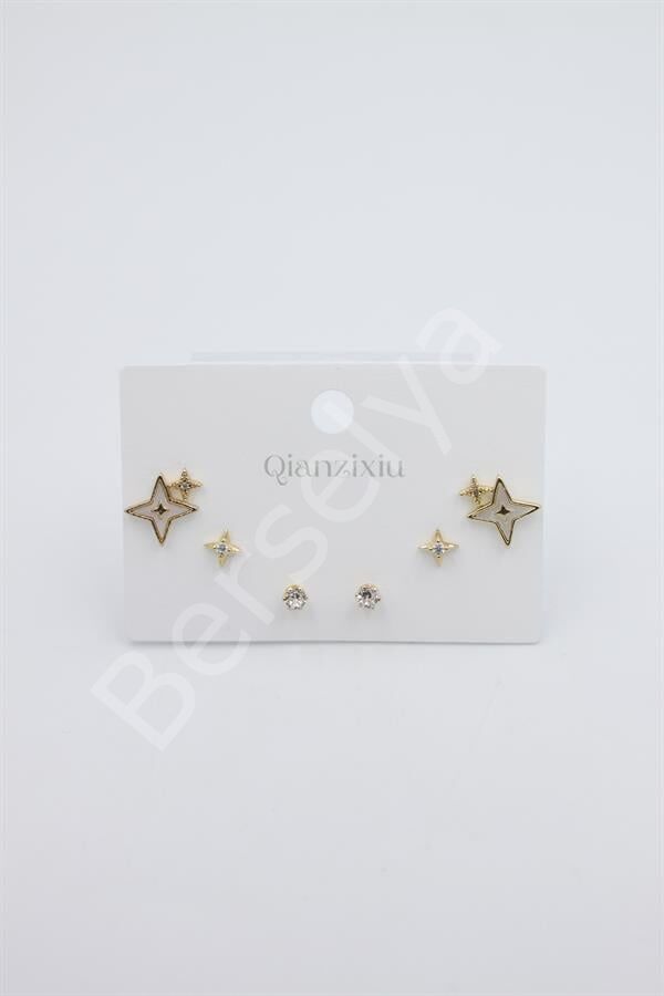 Çoklu Set Küpe - Altın Altın