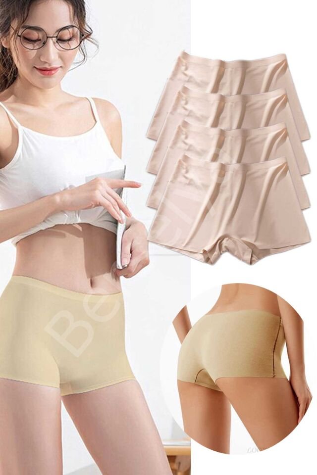 4 Adet Kadın Dikişsiz Görünmez İz Yapmaz Mini Şort Boxer Ten XL