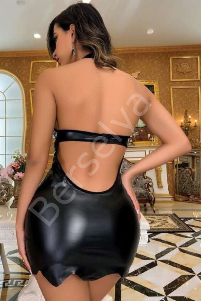 Kadın Fantezi Deri Kostüm Harness Erotik Kıyafet D21023 Siyah