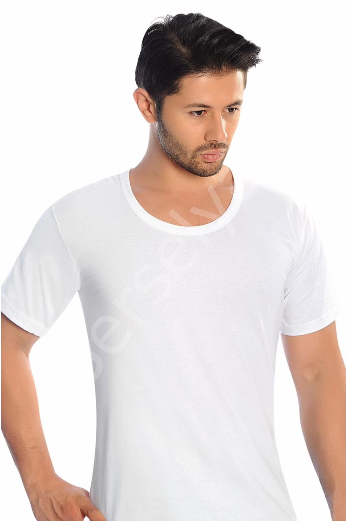 6'lı Beyaz Penye Bisiklet Yaka Erkek Fanila-sismen09